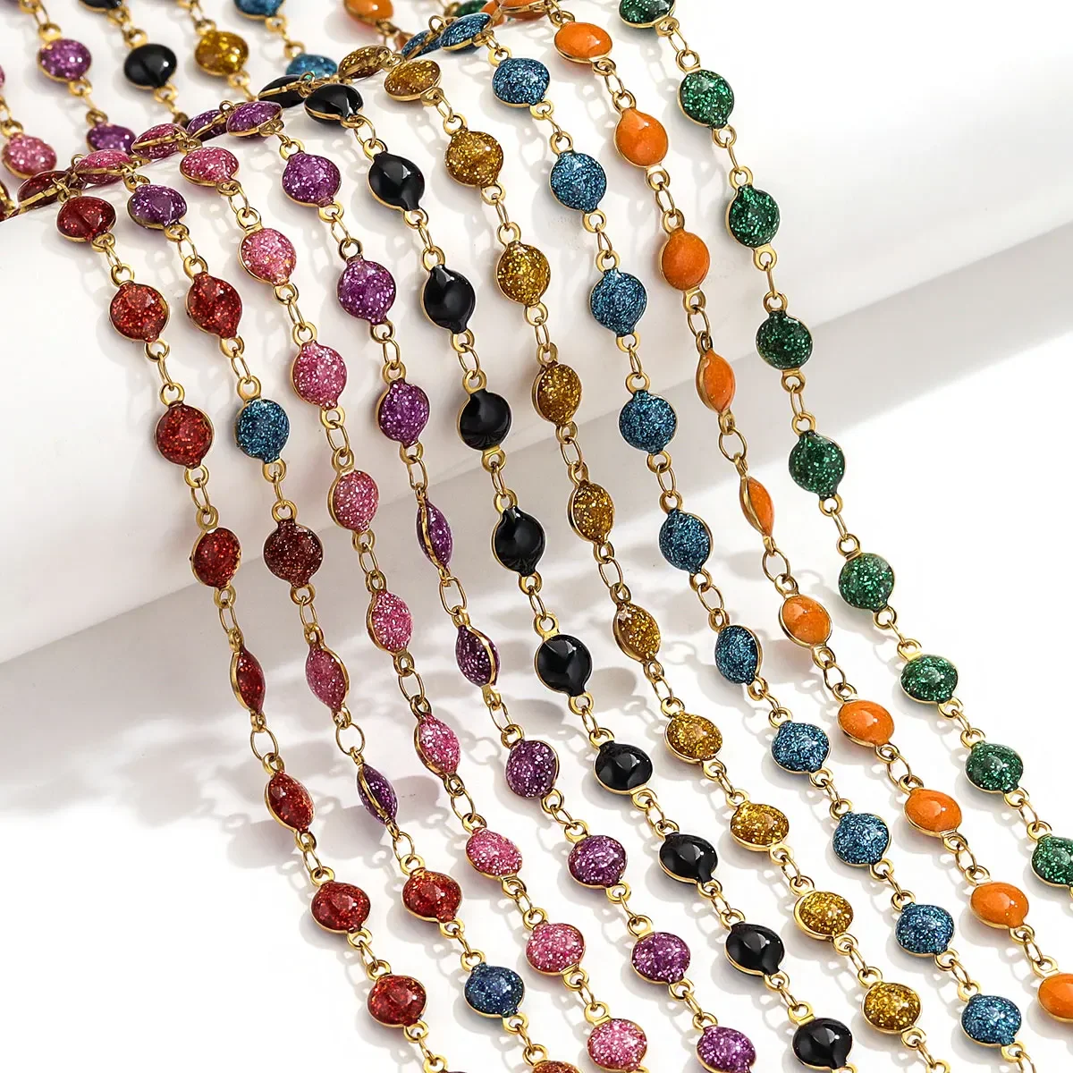 1meter Stainless Steel Colorful Enamel Round Metal Chains for DIY Necklace Bracelet Jewelry Making Supplies Handicraft Wholesale
