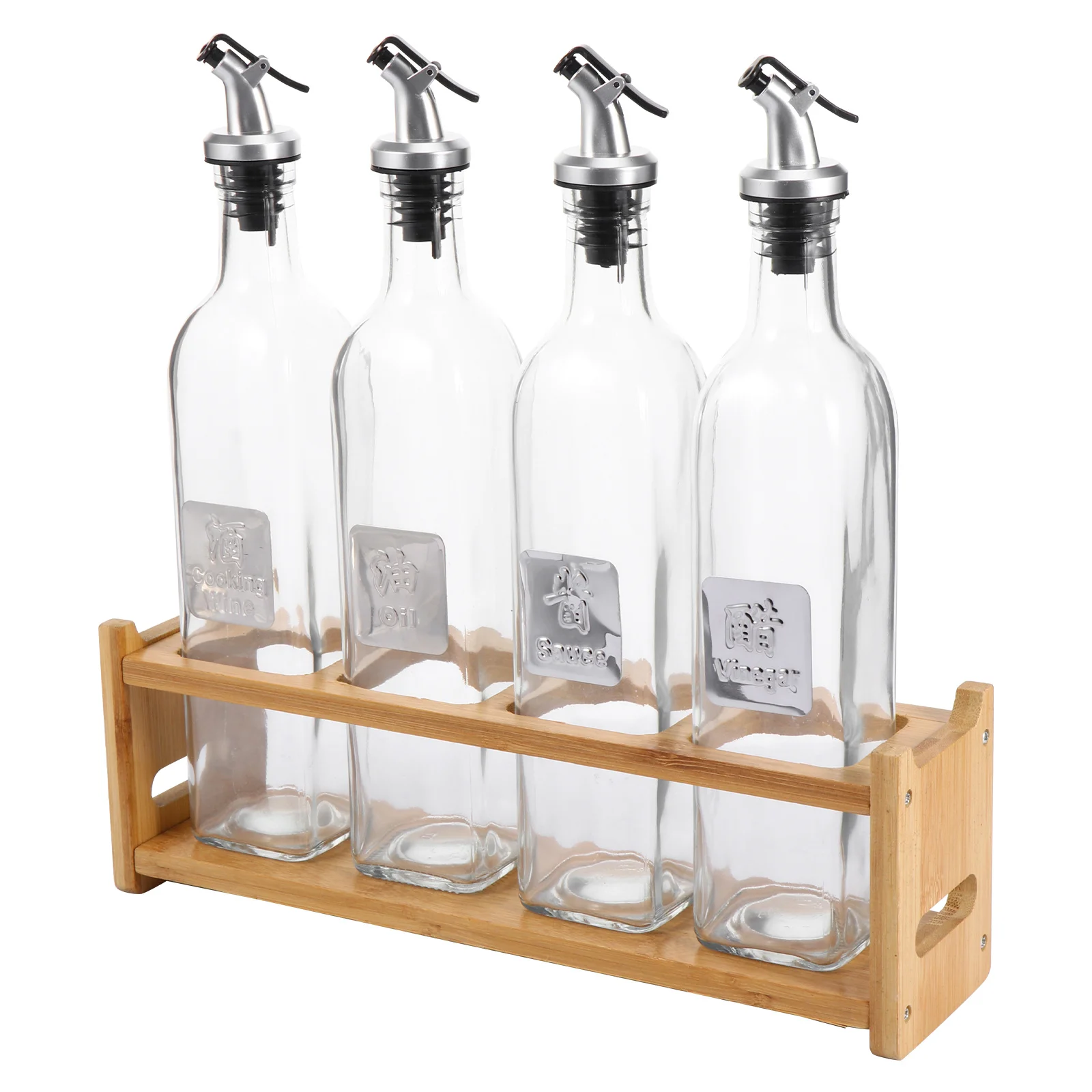 

5Pcs Kitchen Seasoning Bottles Oil Vinegar Storage Set Thickened Glass Leakproof Rack Household Spices Organizer