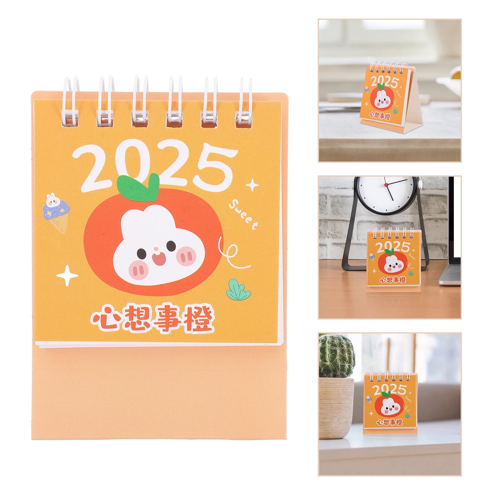 

Mini Desk Calendar 2024 2025 White Rabbit Panda Kawaii Standing Flip Tiny Adorable Planner naments Home Office Decor