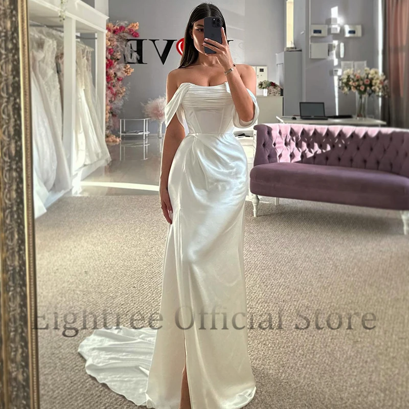 Achitree weiße Meerjungfrau Brautkleider Frauen von der Schulter hoch gespaltene Brautkleid Boho Strand Hochzeit Ballkleider benutzer definierte Größe