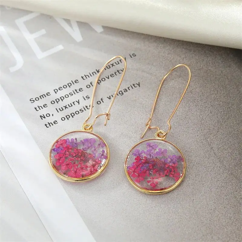 Unique Pressed Flower Earrings Natural Immortal Flower Pressed Earrings Handmaking Epoxy Resin Colorful Flower Earring Wholesale