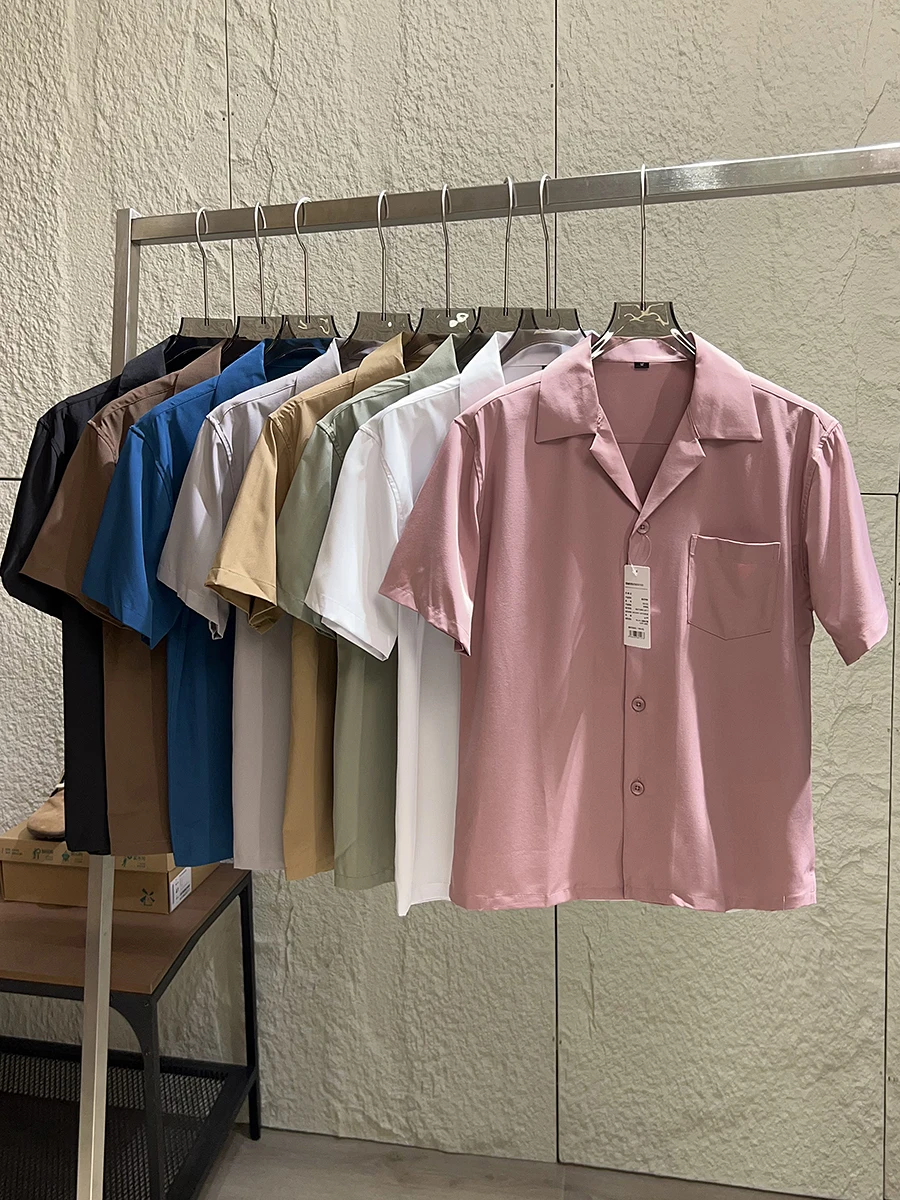 

Cooling Loose Fit Cuban Collar Short Sleeve Men's Shirt Breathable Comfortable Summer Casual Style Polyester Blend Shirt
