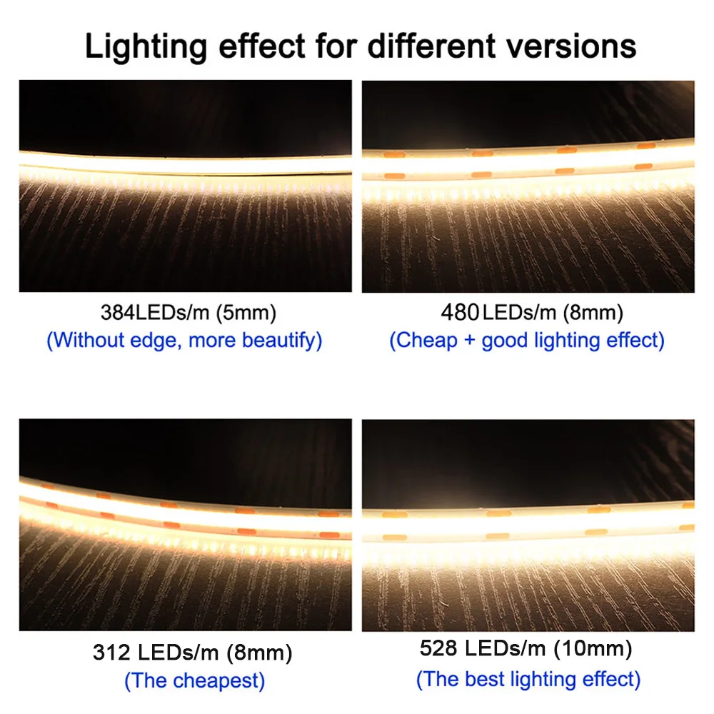Tira de luces LED COB para decoración de habitación, 12V, 24V, 5mm, 8mm, 10mm, PCB, blanco Natural cálido
