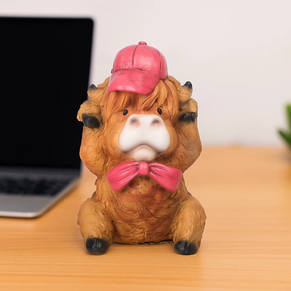 수지 만화 암소 장식 Handmad 현실적인 고산지대 암소 장식 감각 장난감 Collectible 동물 액션 피규어 데스크탑 장식