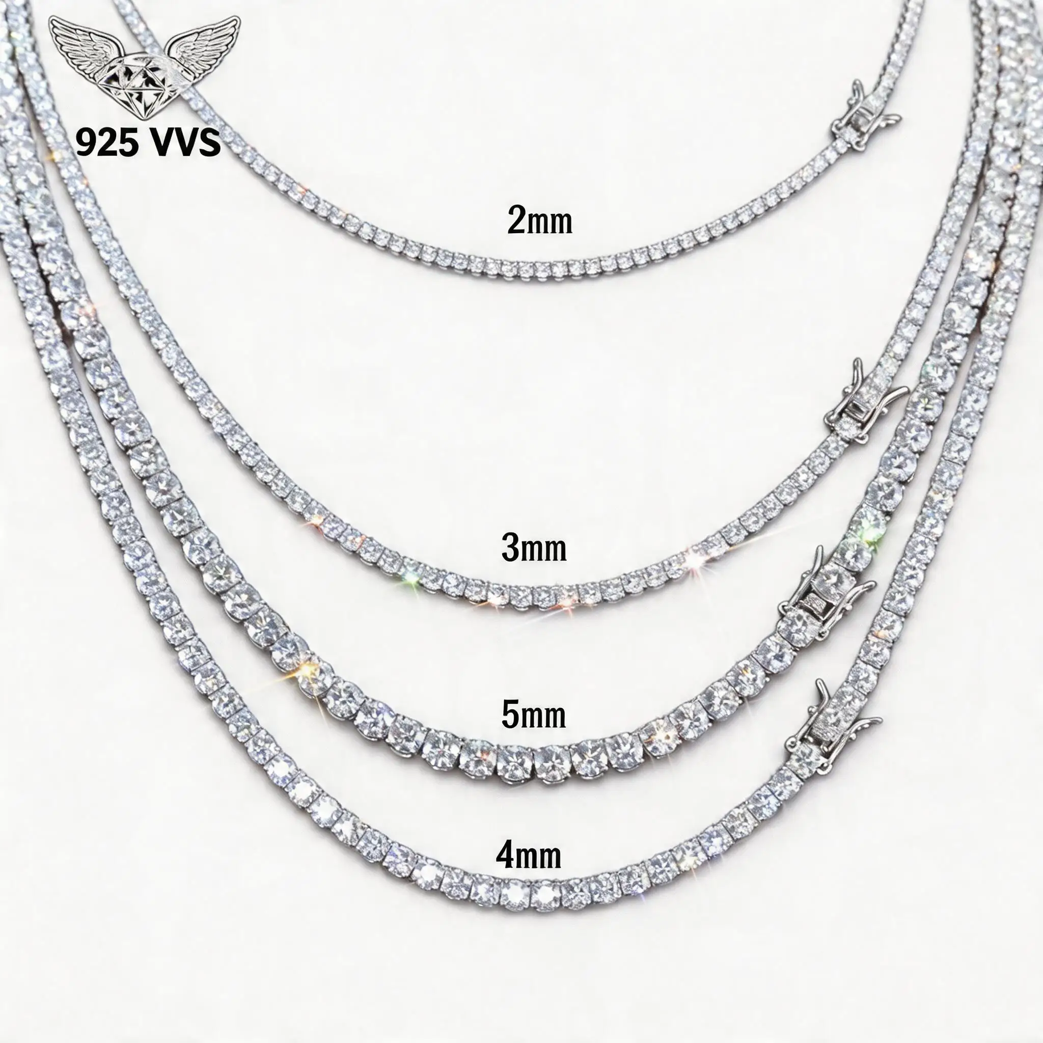 

925 Sterling Silver VVS Moissanite Tennis Chain Bracelet 2-5MM Iced Out for Women Men