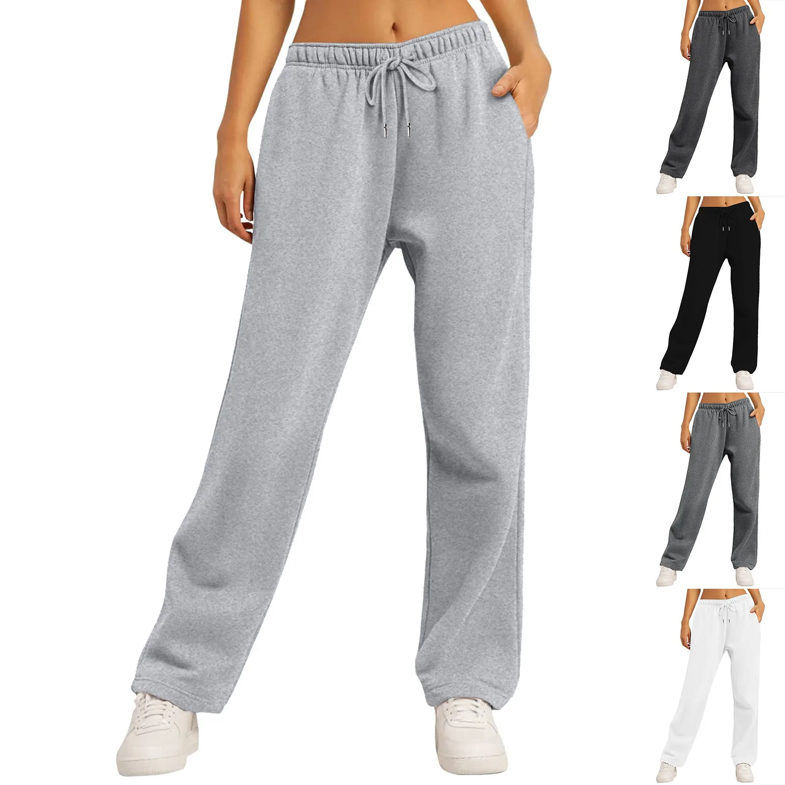 Drawstring High Waist Baggy Straight Leg Joggers Sweatpants With Pockets Elegant Trousers Women Y2k Pants Vintage Causal