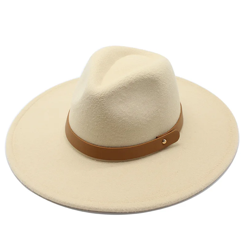 

Cross Border New Arrival Autumn And Winter Woolen 9 5cm Big Brim Jazz Top Hat Men S And Women S Peach Top White Top Hat Felt Cap