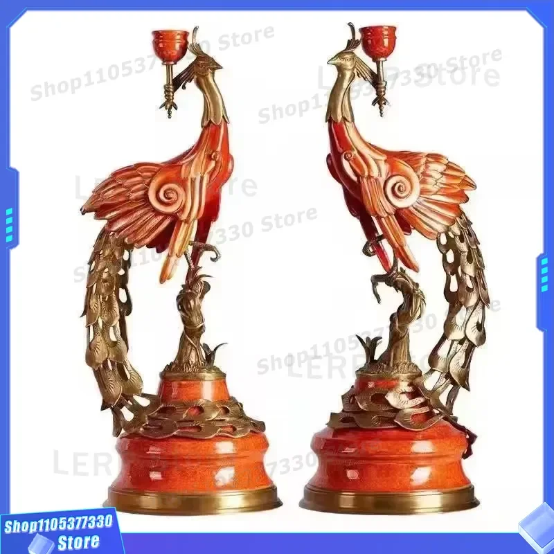 Vintage Brass Metal Oil Lamp Ceramic Copper Candle Holder for Chinese Home Decoration Retro Table Centerpiece Living Room