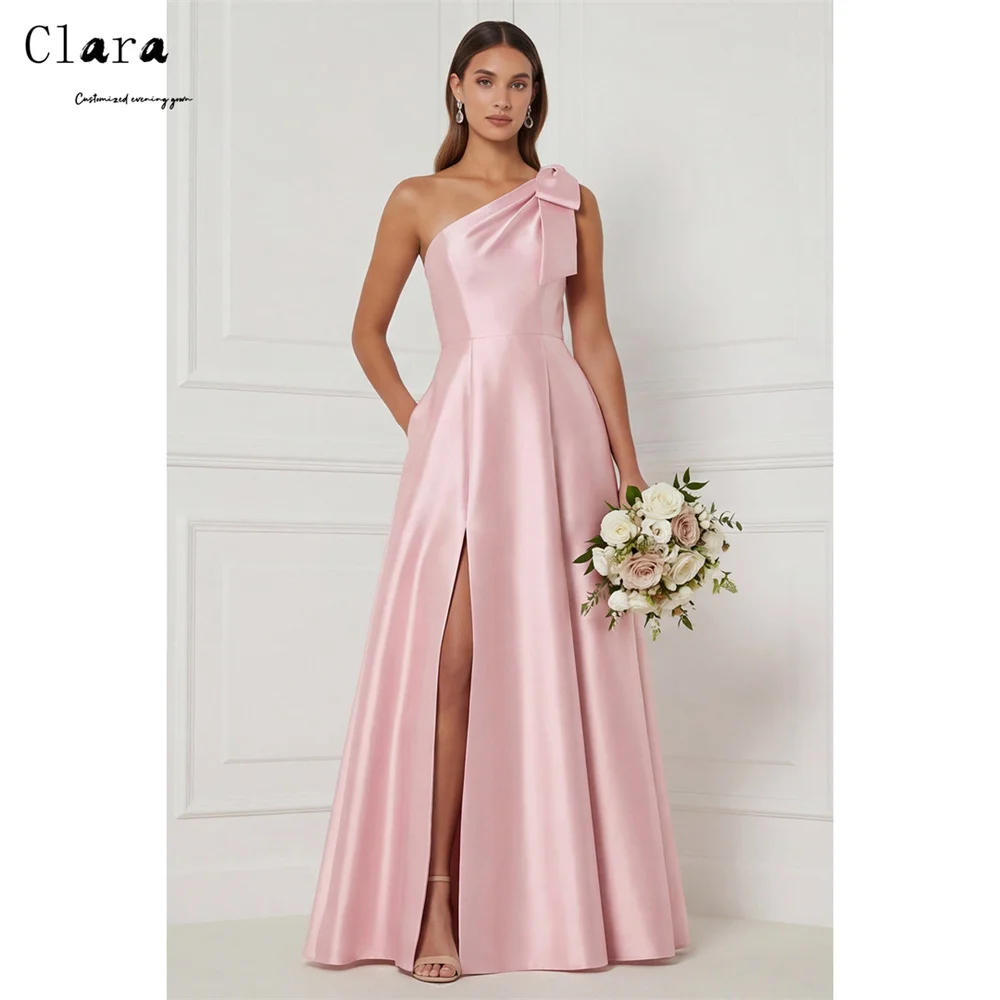 

Clara Custom Pink One Shoulder Side Slit A Line Women's Evening Dress for Event Elegant Cocktail Dresses for Luxury Party Prom