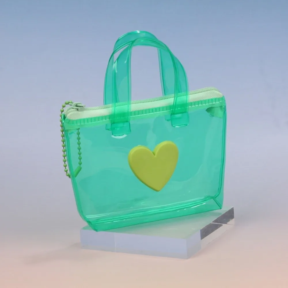 Portable transparent Mini Storage Bag Solid Color Heart-Shaped Coin Purse Waterproof Handheld Keychain Travel