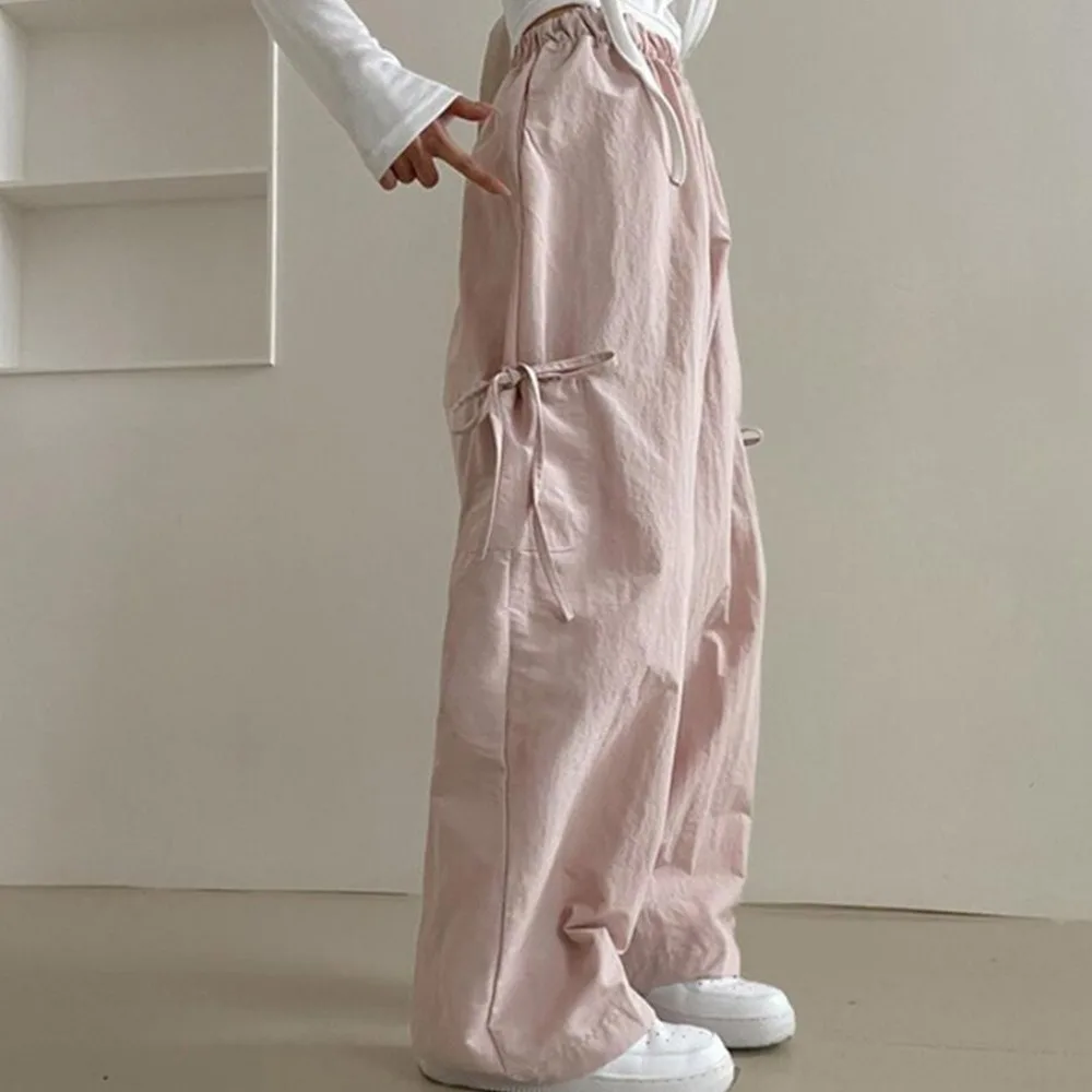 Chique outono vintage fino calças casuais femininas soltas calças de trabalho lado ket nó cintura alta perna reta