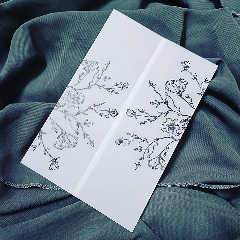 50pcs/lot Gold Floral Wedding Invitations Card Wrap DIY Transparent Vellum Paper Quinceanera Invite Jacket