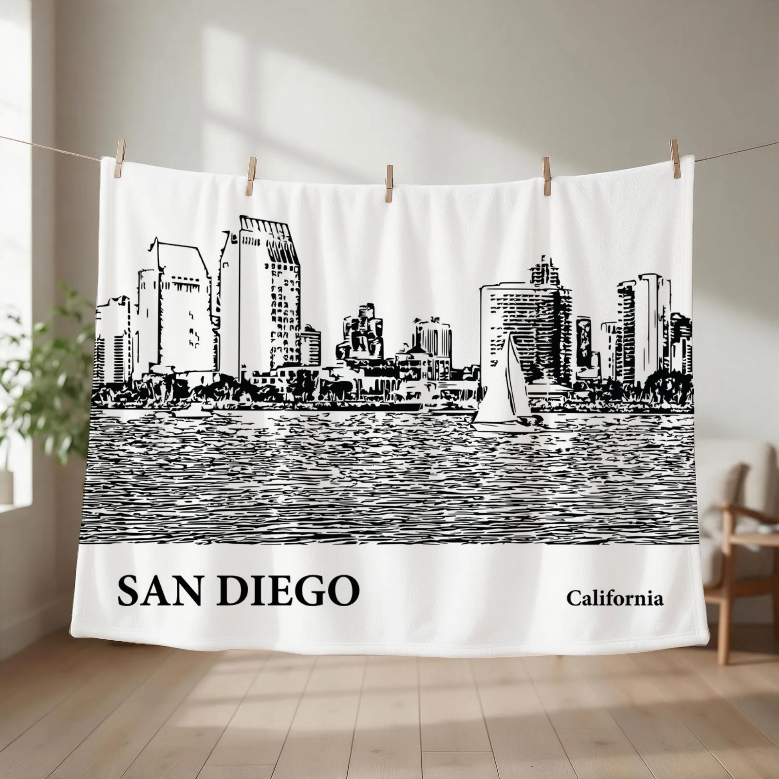 San Diego California Throw Blanket wednesday blankets ands Hairys Beach Blankets