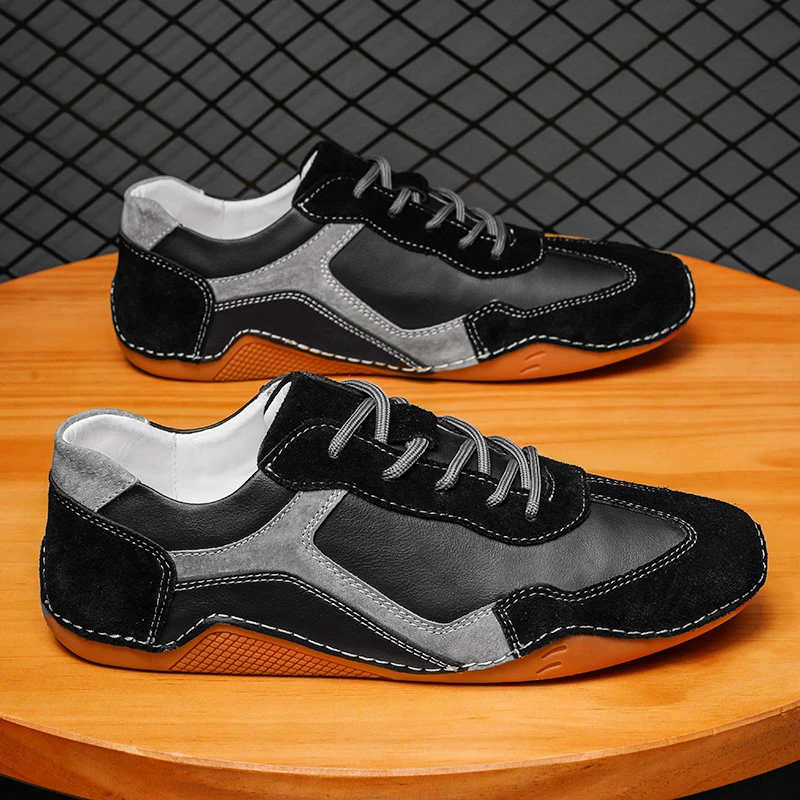 

New Cow Skin Designer Casual Sneakers for Men Black Gold Sports Luxury Plus Size Shoes Walking Running Footwear Comfortable