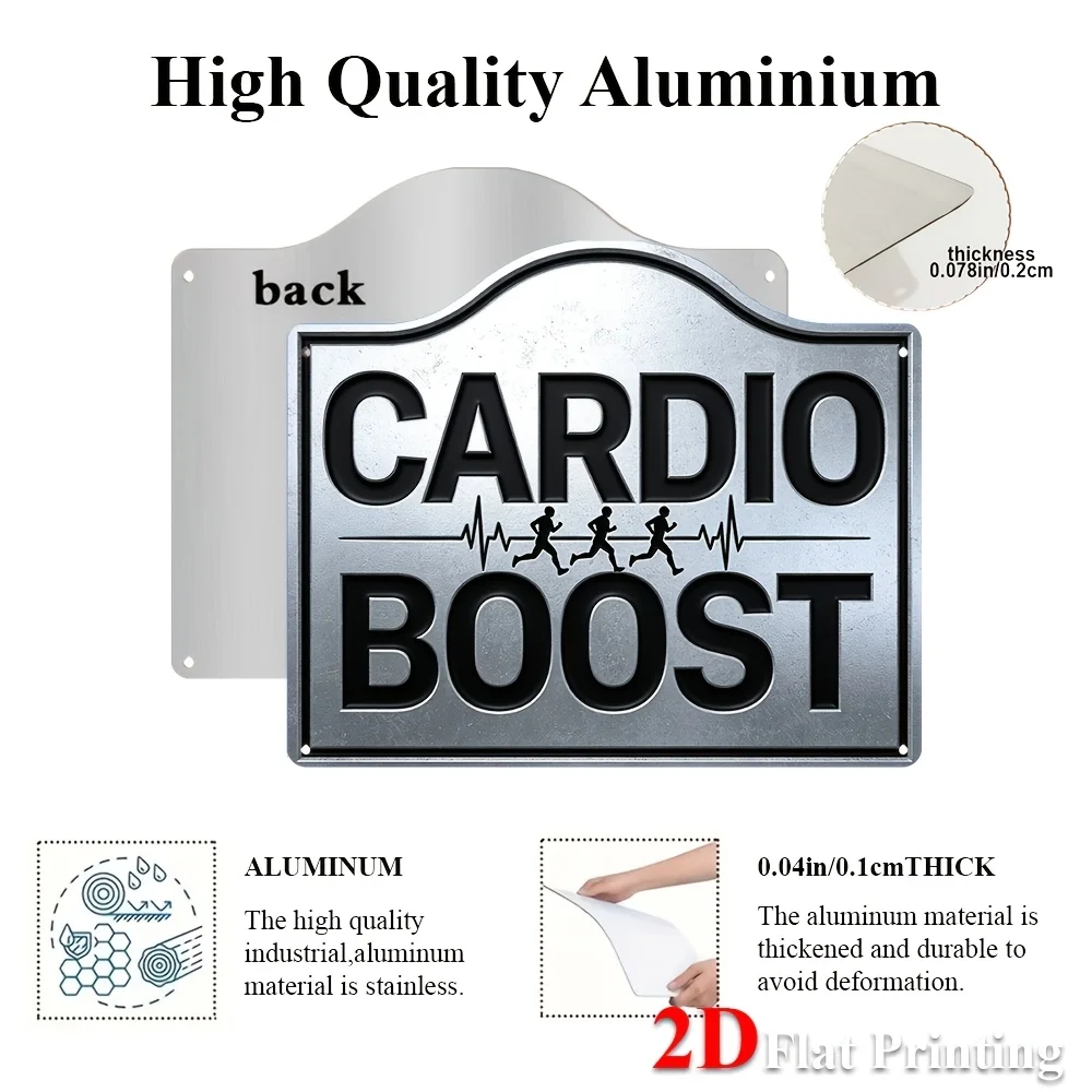 2D Flat - 1pc, Dimensional Flat, Aluminum Sign Artwork Featuring An Cardio Boost Design With Running Silhouettes And A Heartbeat