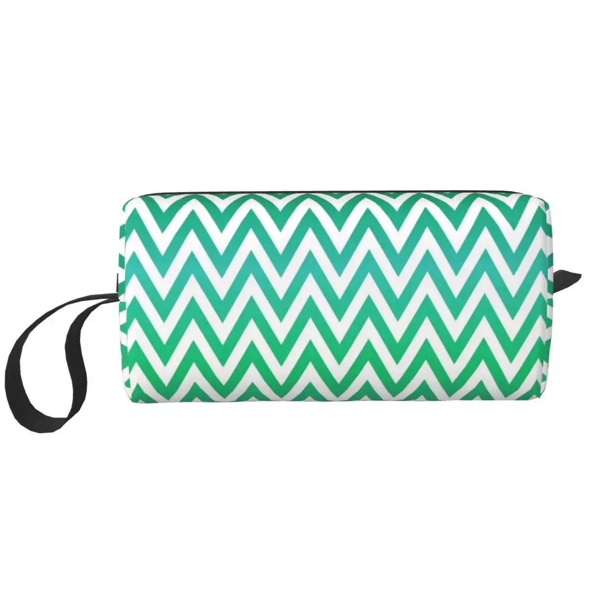 Green White Zigzag Stripes Toiletry Bag for Women Bohemian Geometric Cosmetic Makeup Organizer Lady Beauty Storage Dopp Kit Case