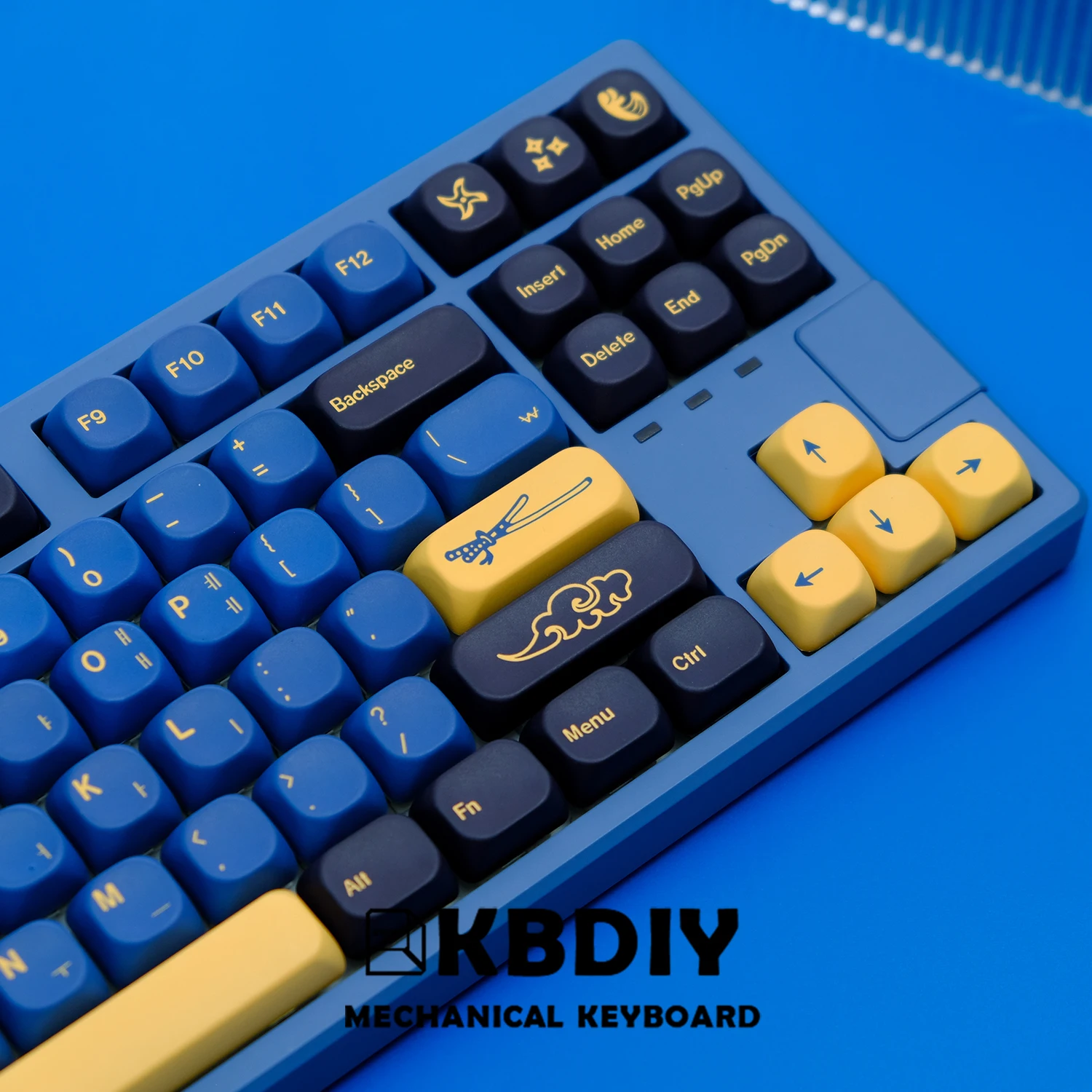 Imagem -05 - Kbdiy Samurai Azul Keycaps Teclado Mecânico Pbt Gmk Personalizado Perfil Koa Switches mx Gmk64 K500 130 Chaves