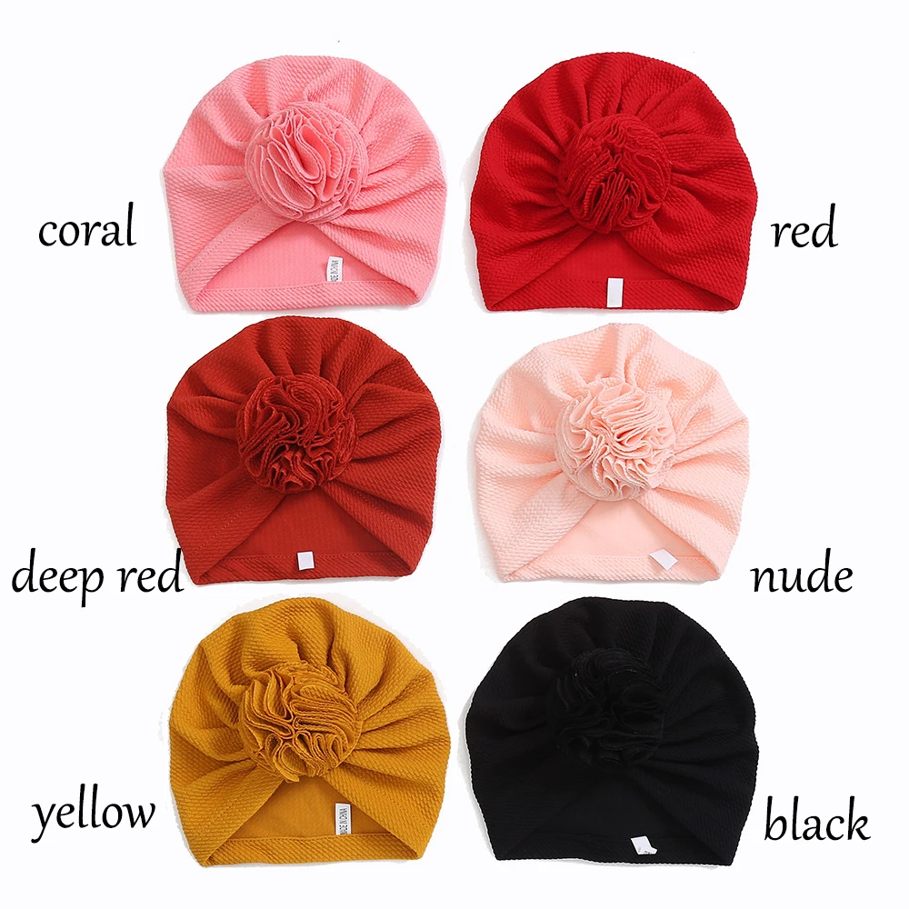 2pcs/set Baby Girls Boutique Indian Hat Newborn Solid Flower Beanie Hats Baby Photoprop Turban Headwear Hair Accessories Infant