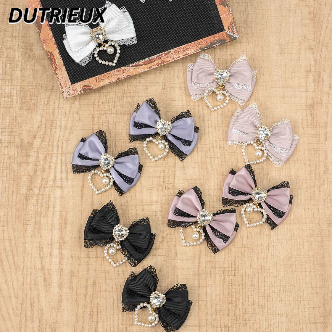 

Mine Series Pink Mass-Produced Handmade Lace Bow Hair Accessories Heart Shape Rhinestone Barrettes Mini Cute Girls' Hairpin