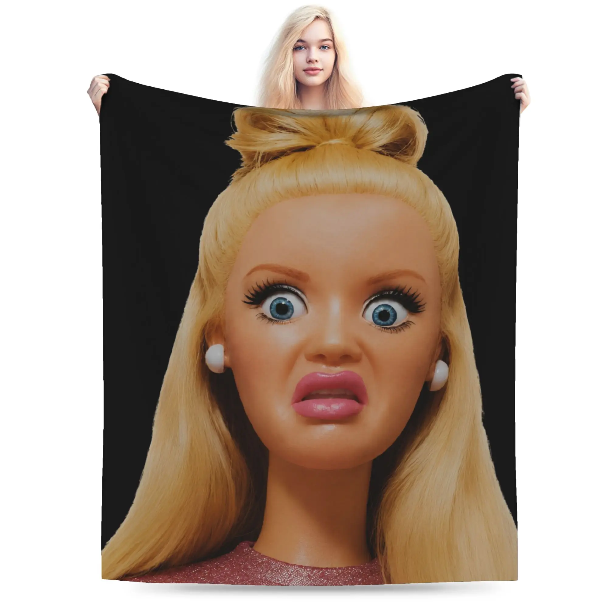 Blonde Doll Disheveled Doll Blankets Soft Fleece Relax Gift  Throw Blanket Plush Thin Quilt