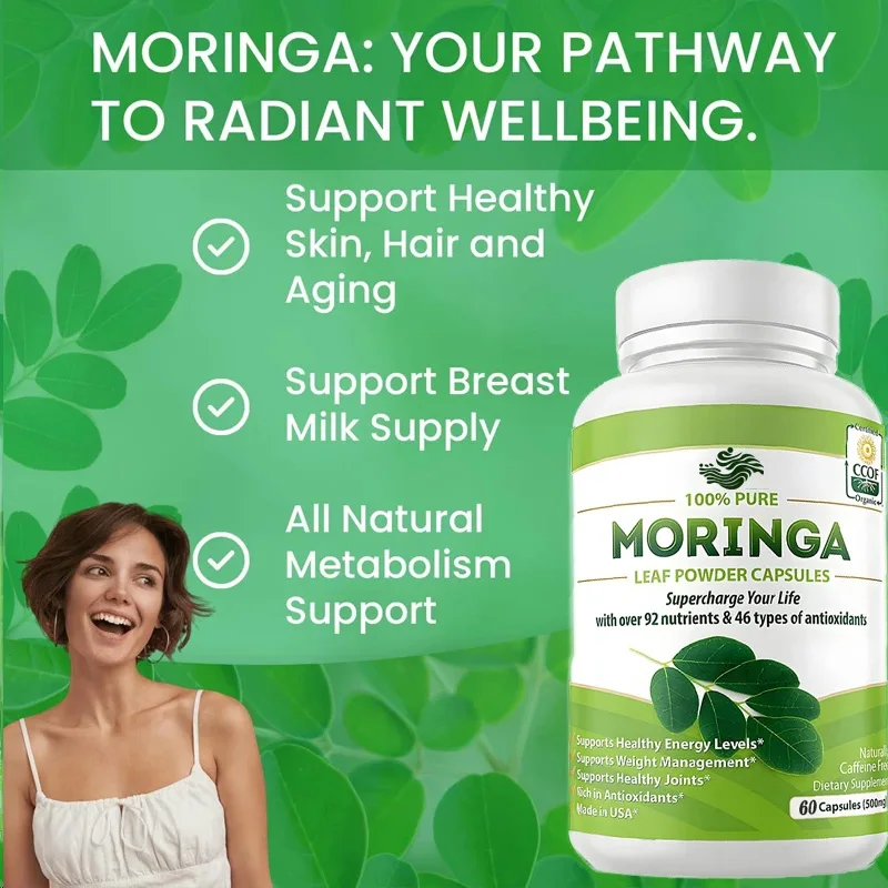 Moringa-capsules zijn een enkele bron van Moringa-poeder, organisch Moringa-blad-metabolisme en ondersteuning voor het immuunsysteem.