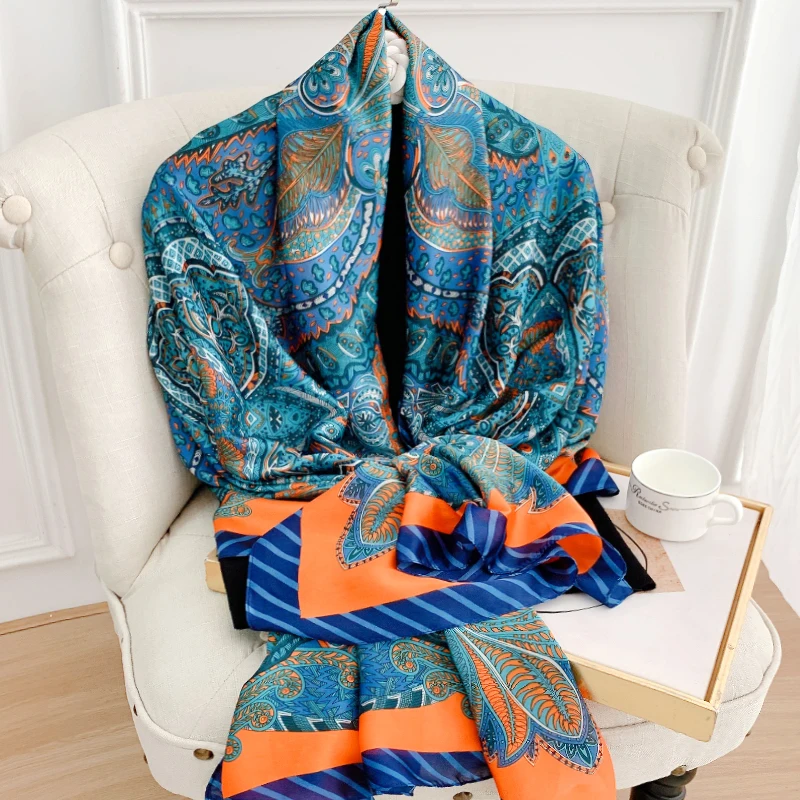 

Luxury brand Autumn winter women New style Fashion Color matching Print silk scarf lady Popular headcloth beach shawl