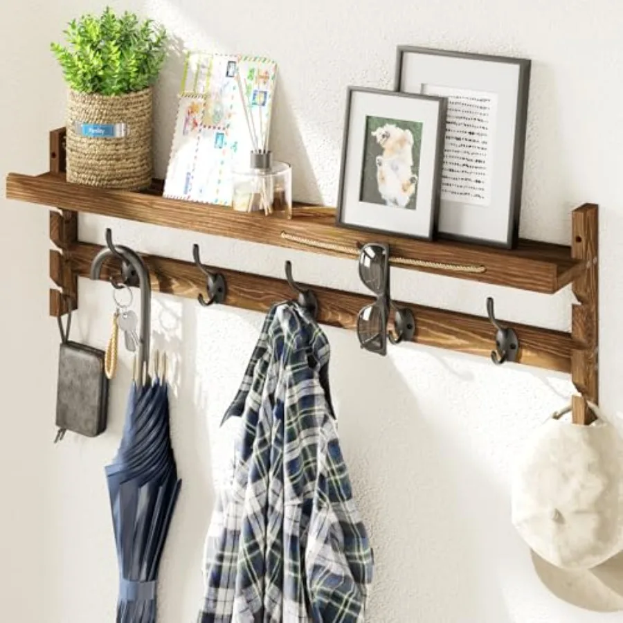 

Wall with Shelf 28.inch Entryway Wall Hanging Shelf Wood Coat Coat Rack Wall Mount Rack with Dual Glasses Organizer and Hat Org