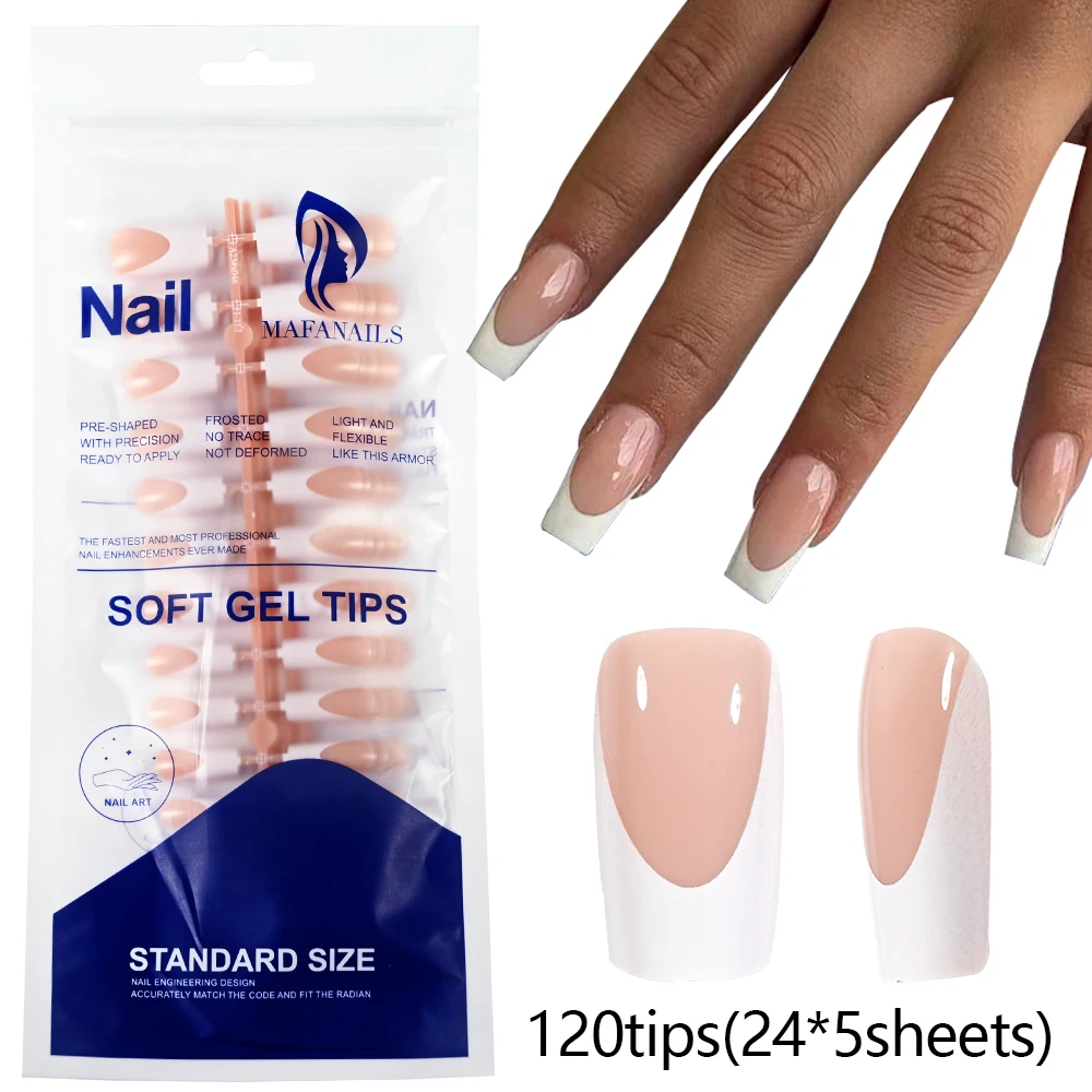 

120pcs White French Gel Fake Nail Tips Medium Long Coffin/Ballet Almond Press on Nails Simple Fashion Full Cover False Nails#*@