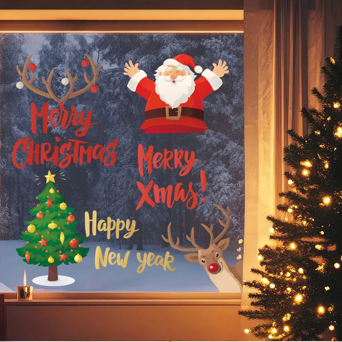 2027 New Christmas Static Stickers, Santa Claus Window Glass Stickers, Shopping Mall Store Holiday Decoration Stickers