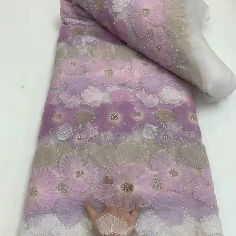 Handmade frisada flor bordado tecido, placa de malha, tridimensional pano, vestido de casamento do laço, cor