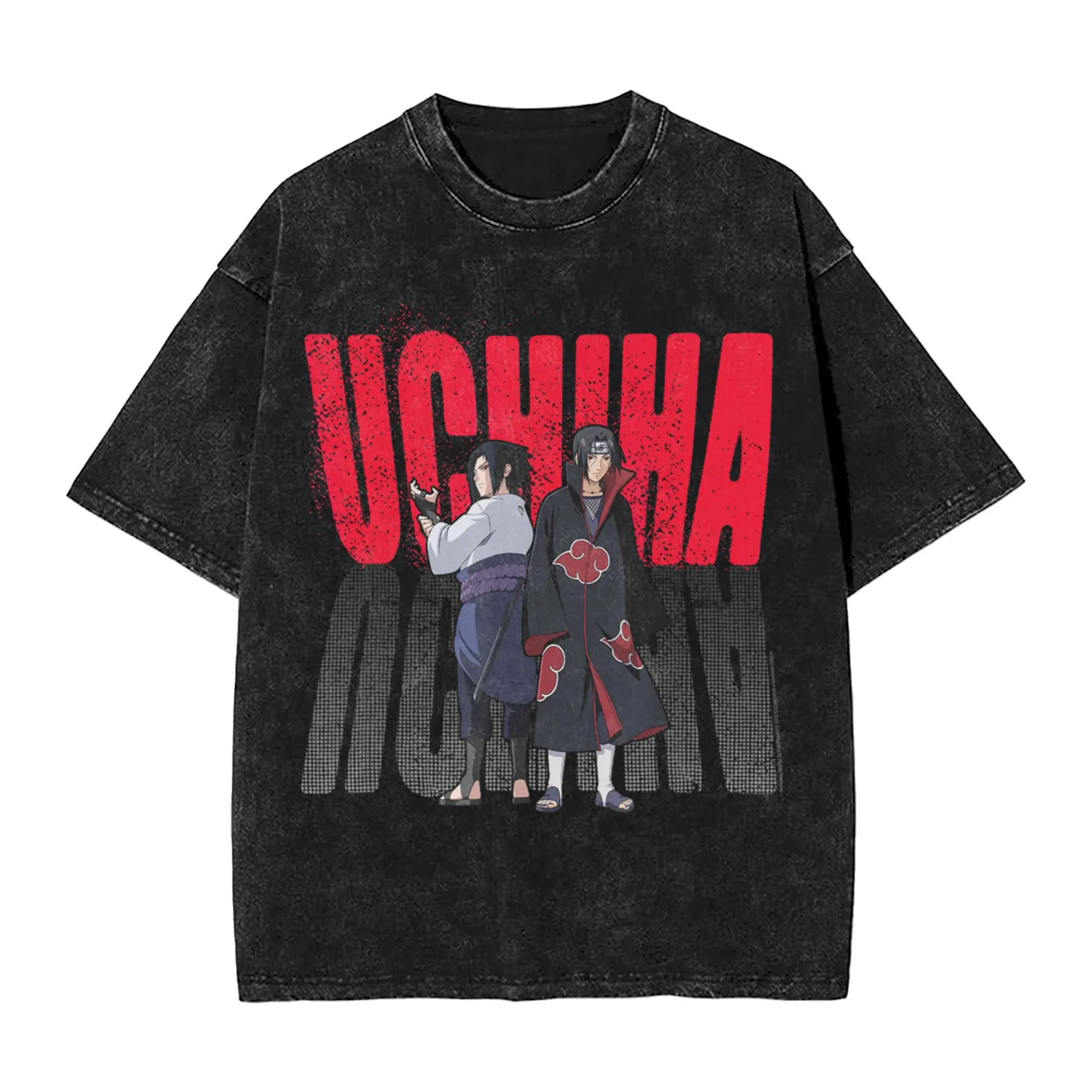 Shippuden Uchiha Itachi & Sasuke Gradient Logo Narutoes  Washed T Shirts Streetwear Hip Hop Fashion T-Shirt Tee Shirt Cotton