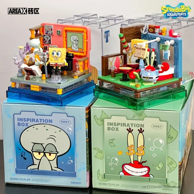 AREA X Spongebob Box Building Block Krusty Krab Squidward Sandy Cheeks Pineapple House Restaurant Assembly Model Toy Gift