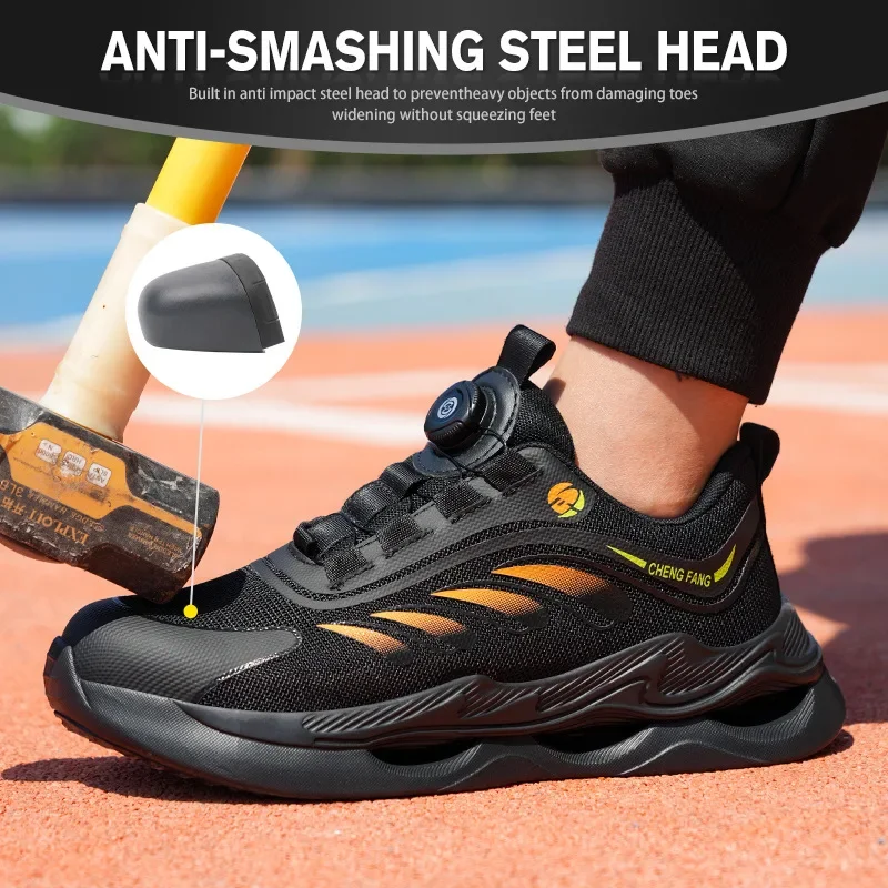 New Rotary Buckle Security Boots for Men Work Sneakers Women Boots Breathable Steel Toe Shoes Safety Puncture-Proof Men Boots