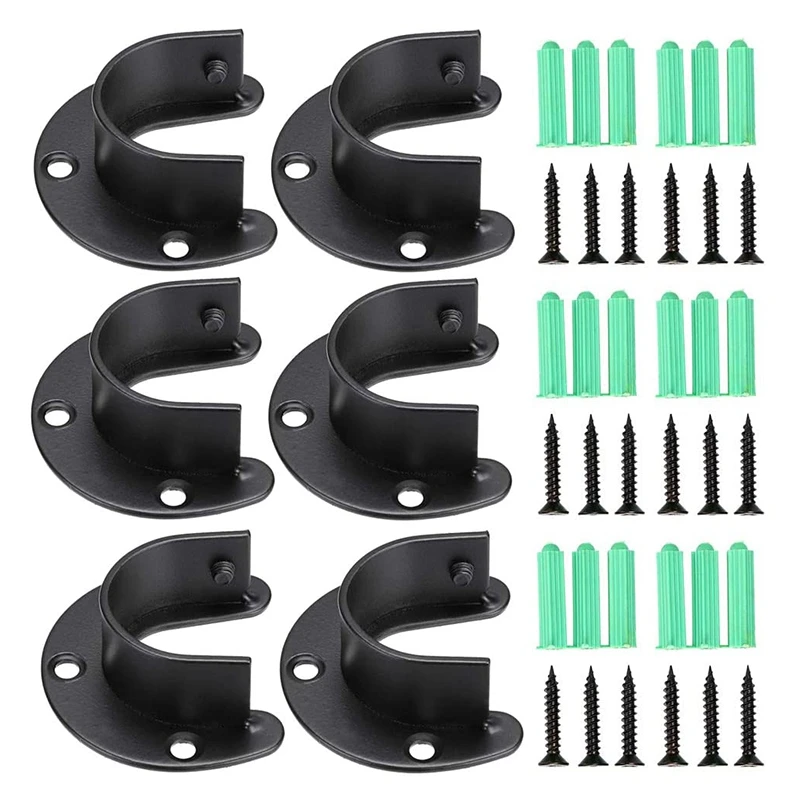 6 Pack Stainless Steel Closet Pole Sockets,Closet Rod End Supports Flange Rod Holder With Screws For Shower Curtain