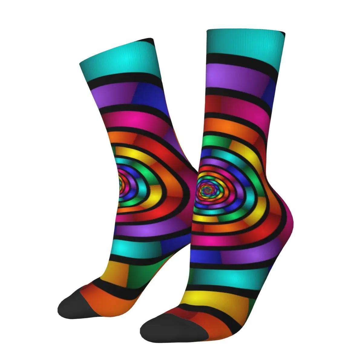 Round And Psychedelic Socks Modern Fractal Art Trendy Stockings Unisex Breathable Climbing Socks Autumn Custom Non Slip Socks