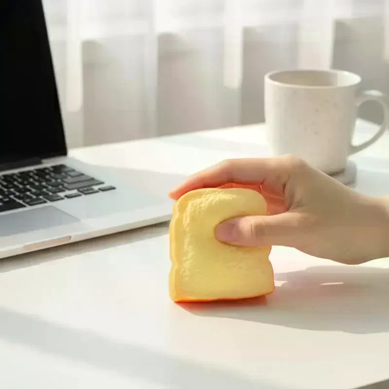1Pcs Simulated Toast Stress Relief Ball Non-Bounce Finger Suction Food Shaped Fidget Squeeze Toy for Camping Trip Relaxation