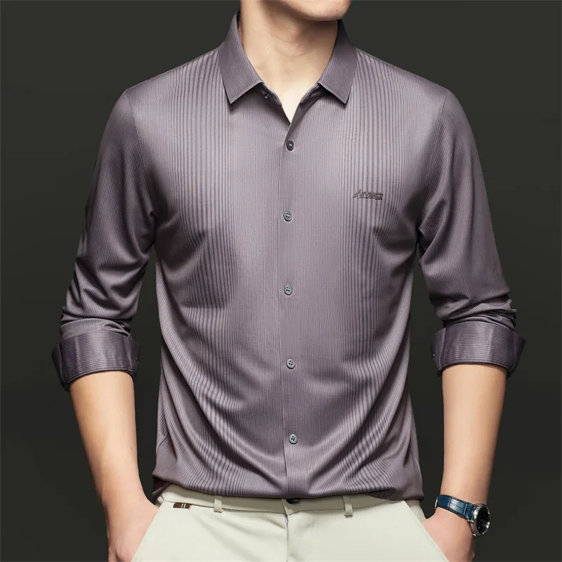 

Quiet Luxury Men Subtle Stripe Shirt Business Casual Dusty Blue & Blush Pink for Your Daily Office Wear Essential CollectionTops