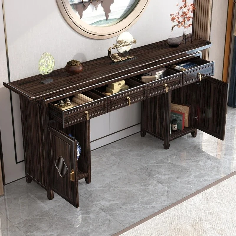 Buddha niche ebony middle hall table six-piece set table incense case new Chinese storage solid wood strip case