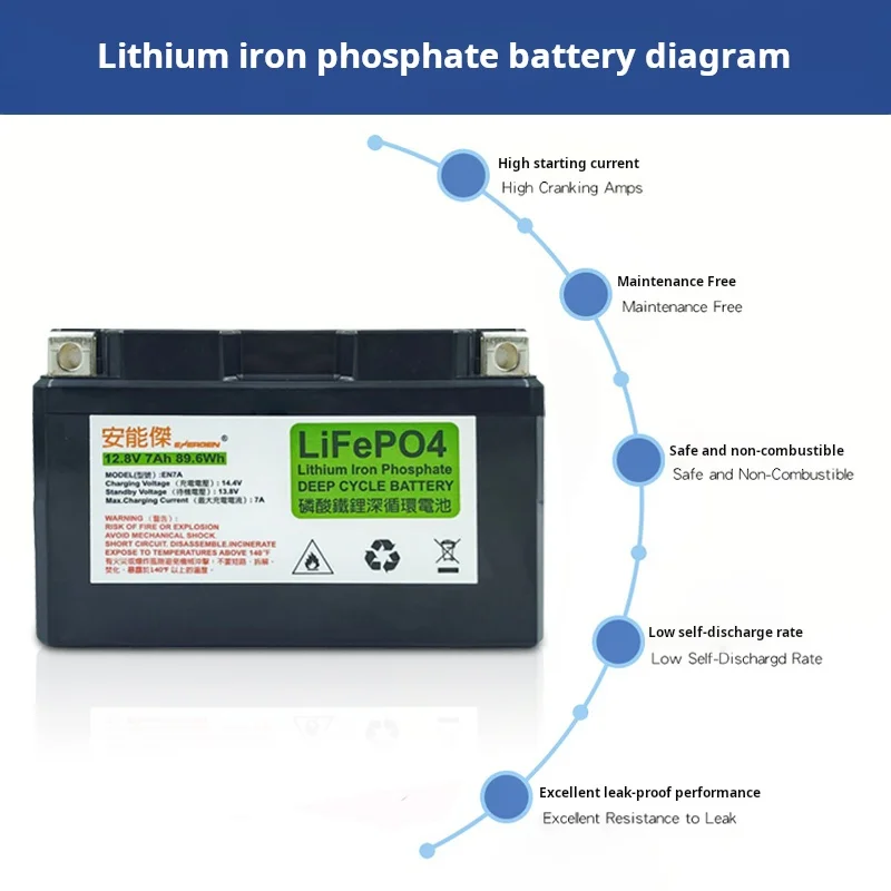 بطارية دراجة نارية 12 فولت 7AH 9AH LiFePO4 مدمجة في BMS بطارية ليثيوم فوسفات الحديد لبطارية قابلة لإعادة الشحن على الجليد ATV UTV #6