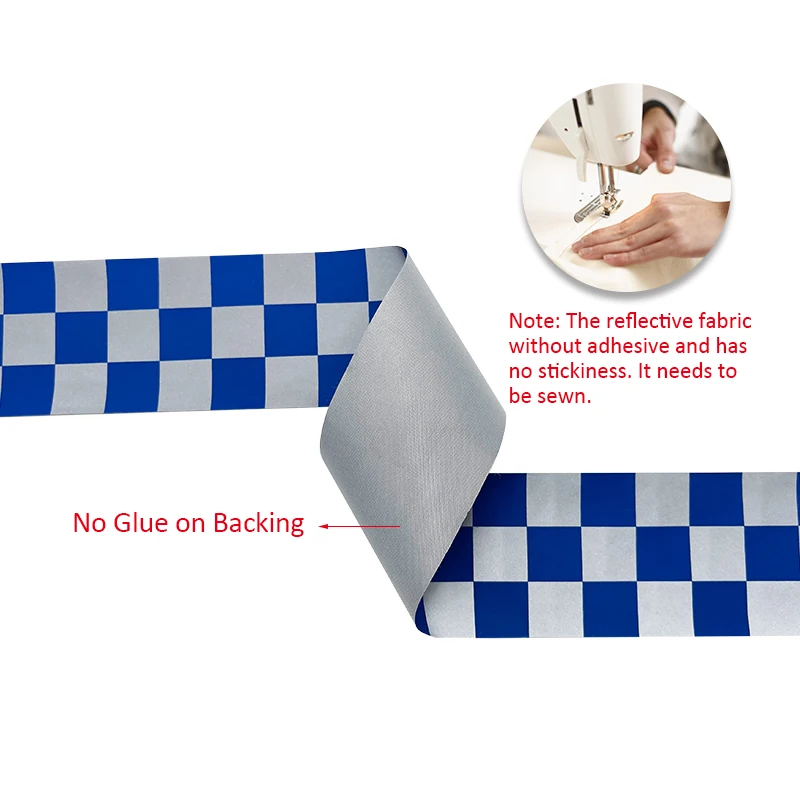 VOOFENG Blue Check Printed High Intensity 100% Polyester Reflective Fabric Sewing on Policeman Workwear Clothes Warning Tape