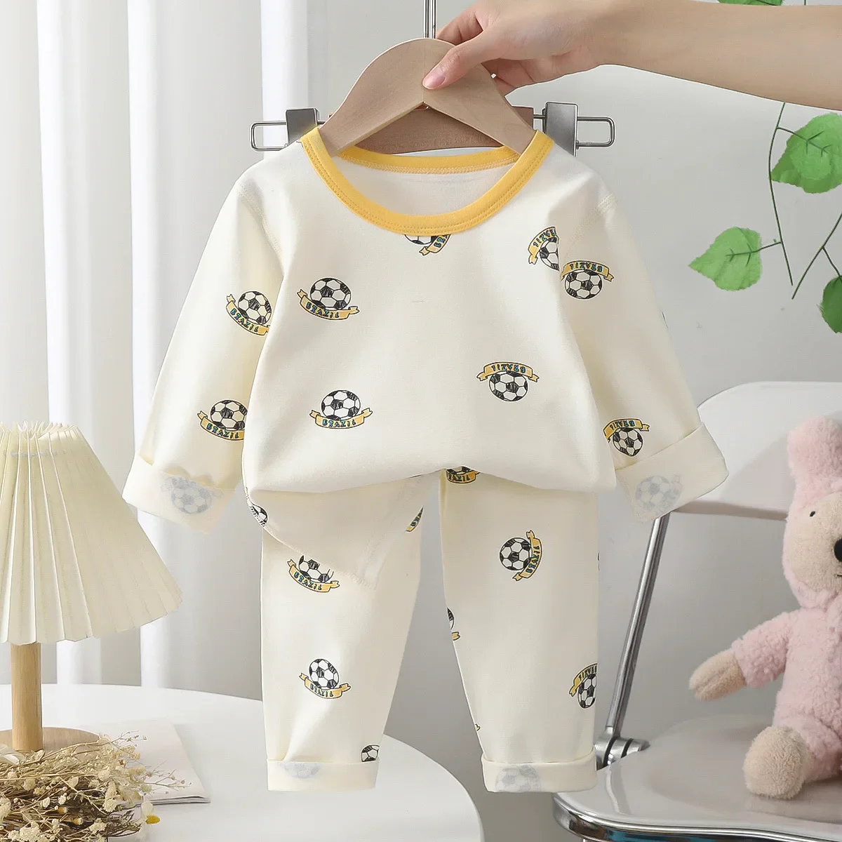 

New Kids Pajamas Baby Boys Girls Cute Cartoon Long Sleeve Lycra T-Shirt + Pants Toddler Spring Sleepwear Clothes Sets Loungewear