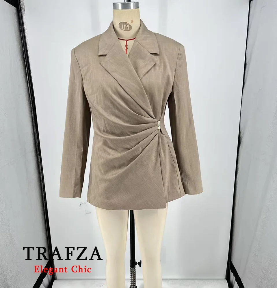 

TRAFZA Elegant Simple Blazers Women's Asymmetrical Cinched Waist Blazer 2025 Spring Autumn Fashion Commute Casual Lady Blazer