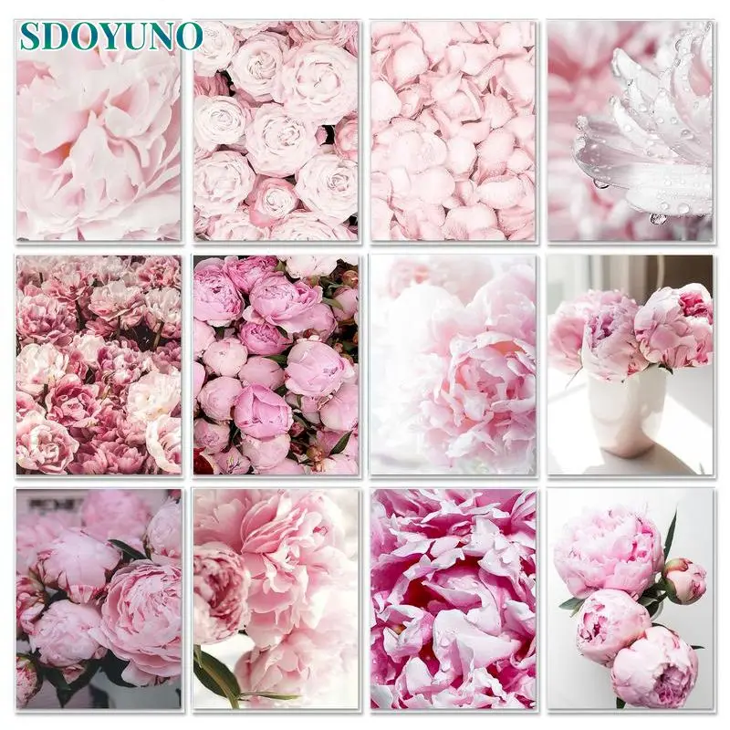 SDOYUNO Pink Peony Diy Frame Painting By Numbers Canvas Flower Pictures Acrylic Paints By Numbers Home Decor Art Supplies