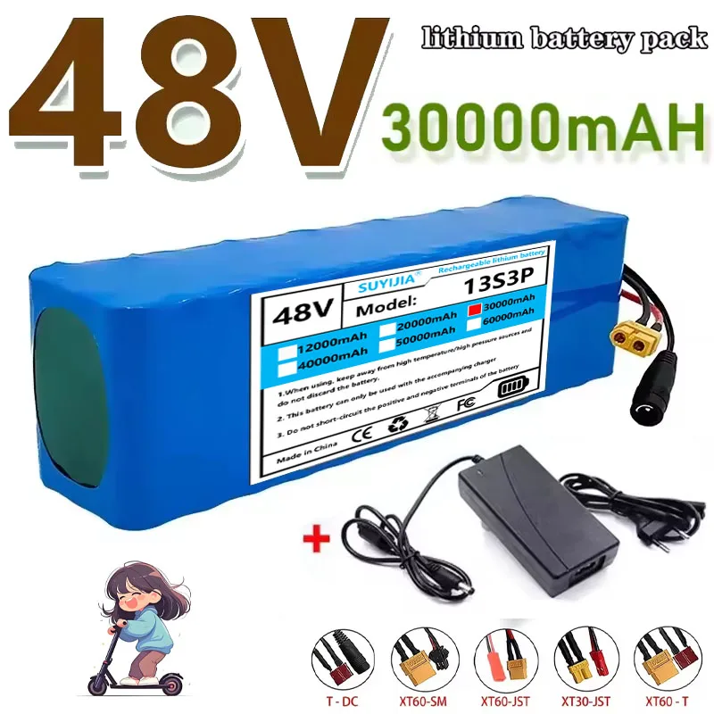 

Nouveau Pack De Batterie Lithium-Ion 48V 30Ah 2000W 13S3P DC/T Adapté Aux Moteurs 48V Avec BMS + Chargeur 54.6V
