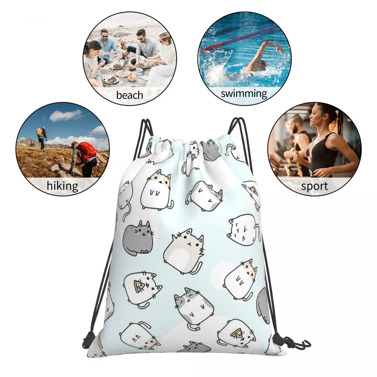 Sacs à dos à motif de chats Kawaii mignons, sacs à cordon de proximité, Bundle Pocket, SunOfficiBag, sacs de livre de voyage pour étudiants