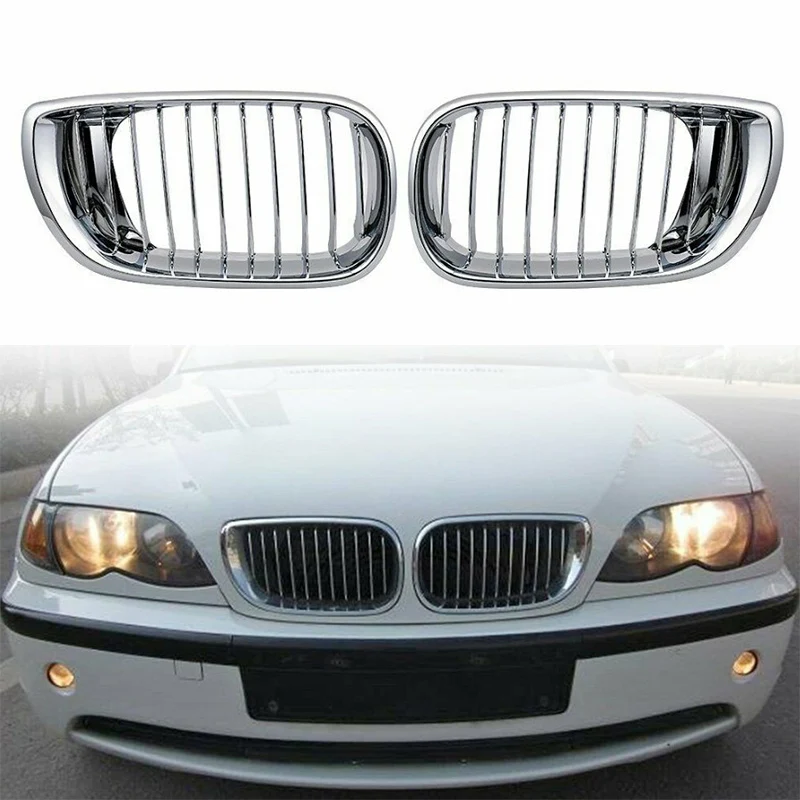 1 Pair Chrome Front Bumper Kidney Grill Fit for BMW E46 4 DOOR Sedan 320i 325i 325Xi 330i 330Xi LCI Facelift 2005 2004 2003 2002