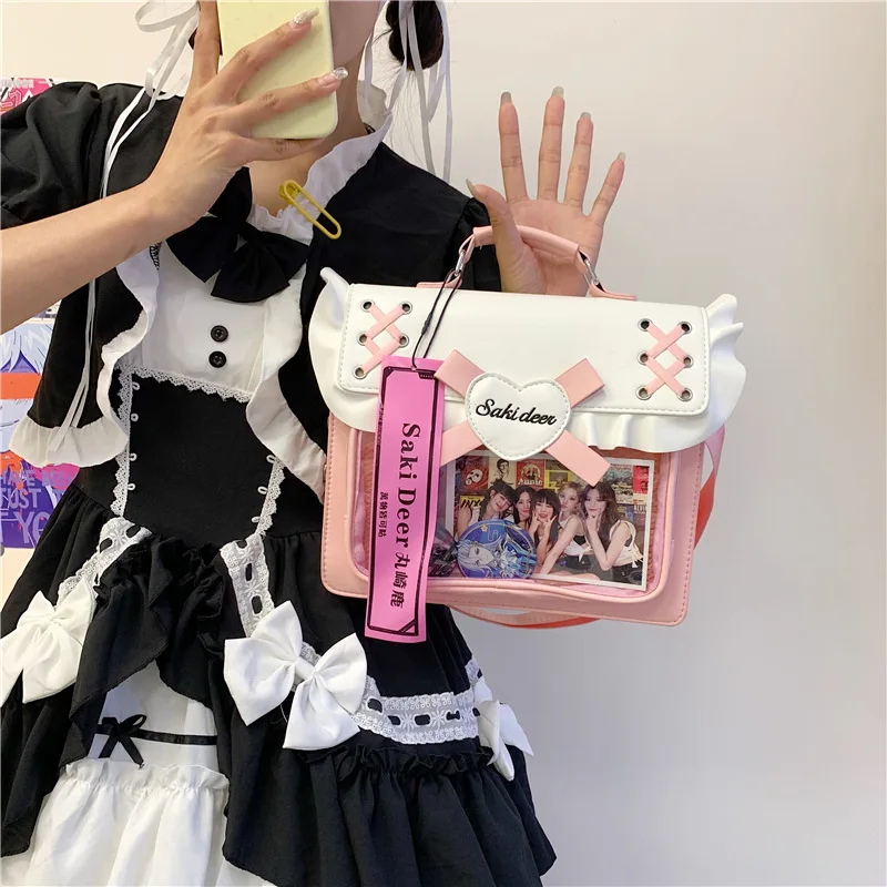 

HAEX Sweet Girls Backpacks 2025 Fashion Ruffles Cross DIY Anime Badge Ita Bags Women Dopamine Y2K Designer Mochilas Para Mujer