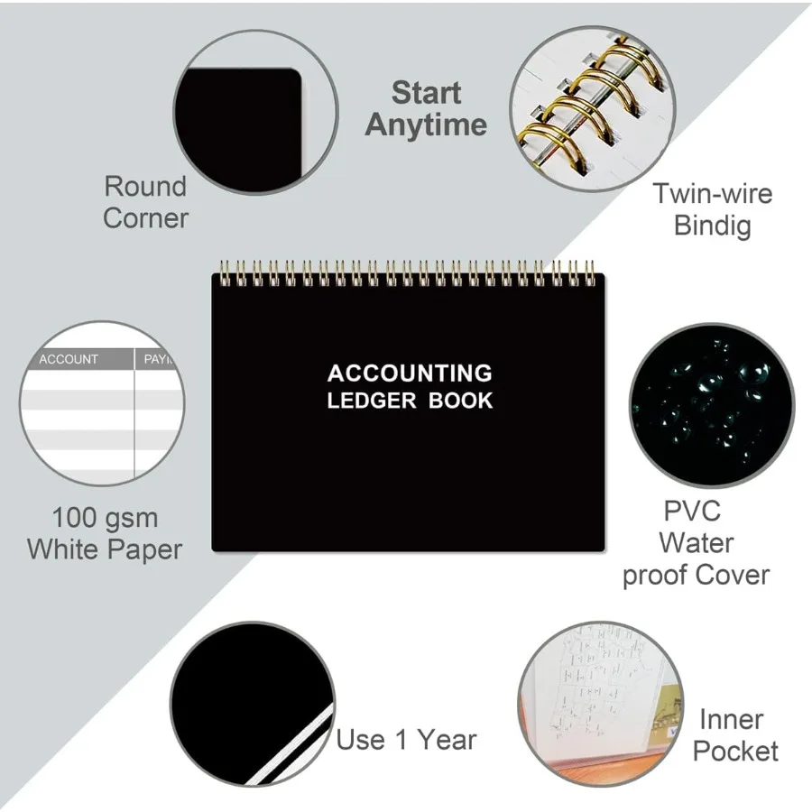 A5 Accounting Ledger Book for Small Business Bookkeeping and Personal Finance Tracking Expense Tracker Notebook to Monitor Dail