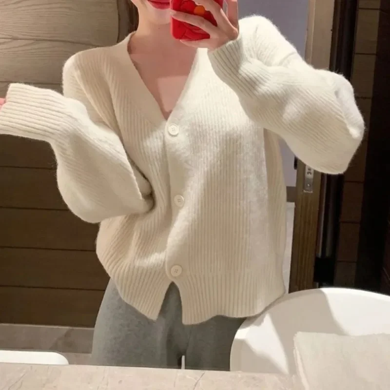 

Pure Color Knitted Sweater Short Women's Top Autumn New Style Crew Neck Full Sleeve Coat Chinese Brand Fashion Women's Wear
