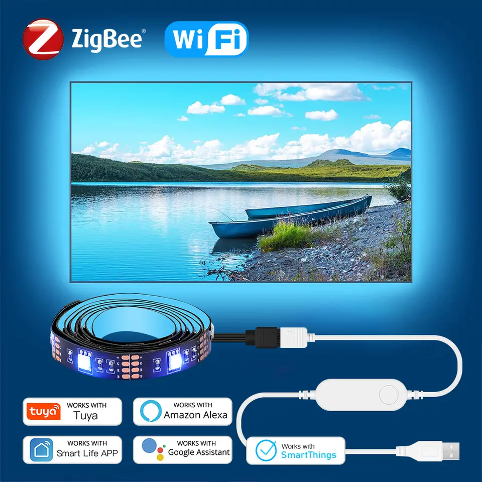أضواء شريط LED الذكية RGB 5050 Tuya واي فاي زيجبي تحكم الهاتف USB LED شريط مرن لشريط إضاءة خلفية التلفزيون للغرفة والمنزل والحفلات